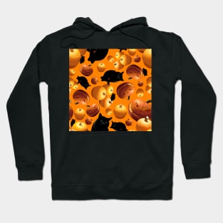 Black Cat and Pumpkins Tossed on Orange Repeat 5748 Hoodie